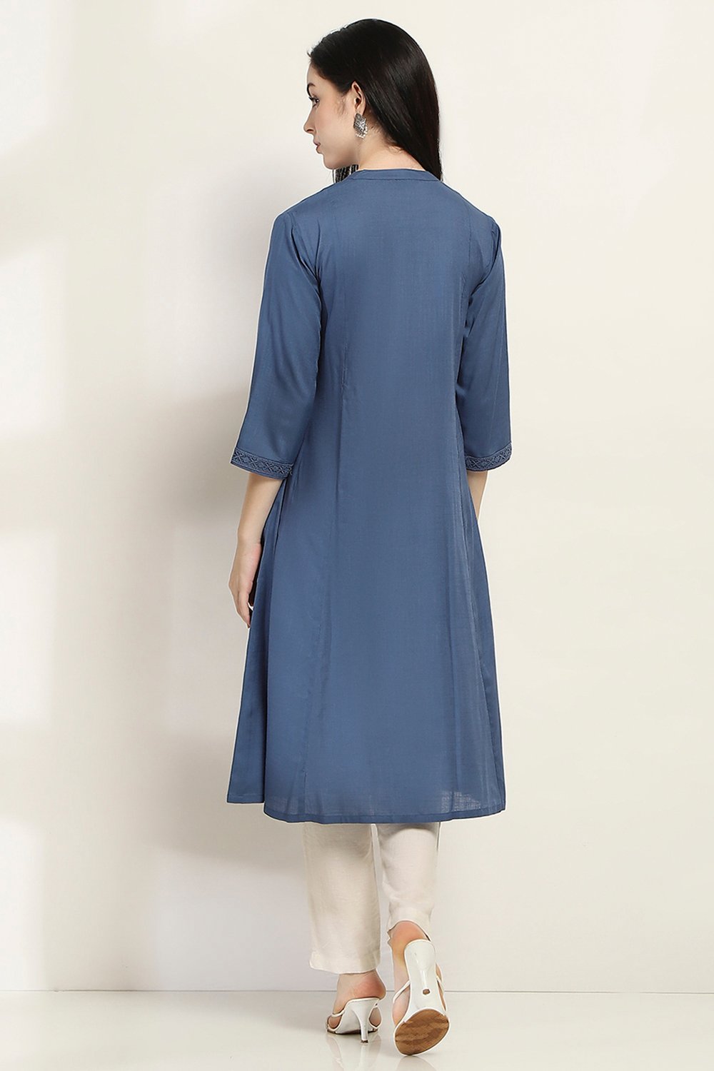 Indigo Viscose Rayon Flared Kurta image number 3