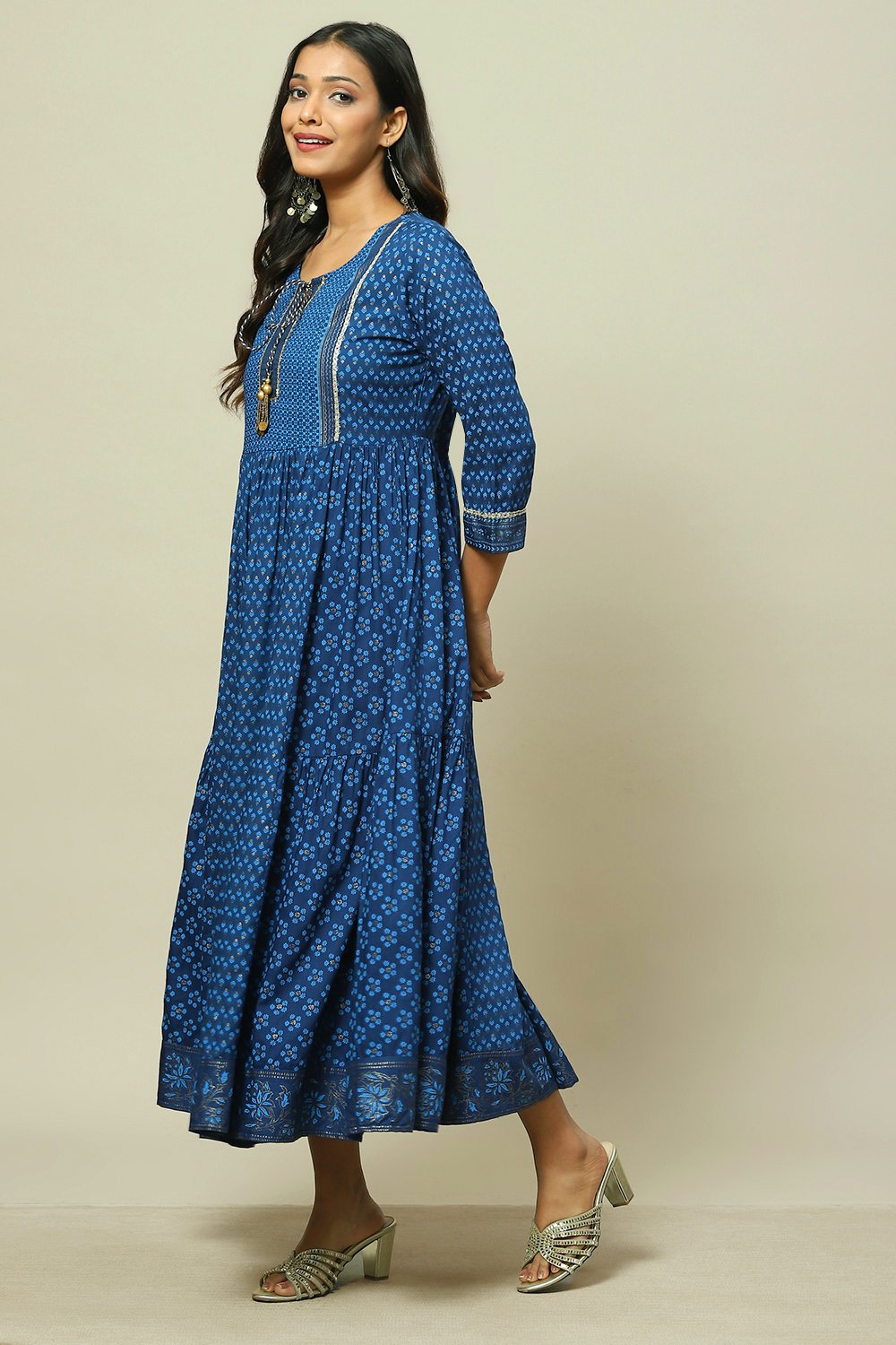 Blue LIVA Tiered Dress image number 2