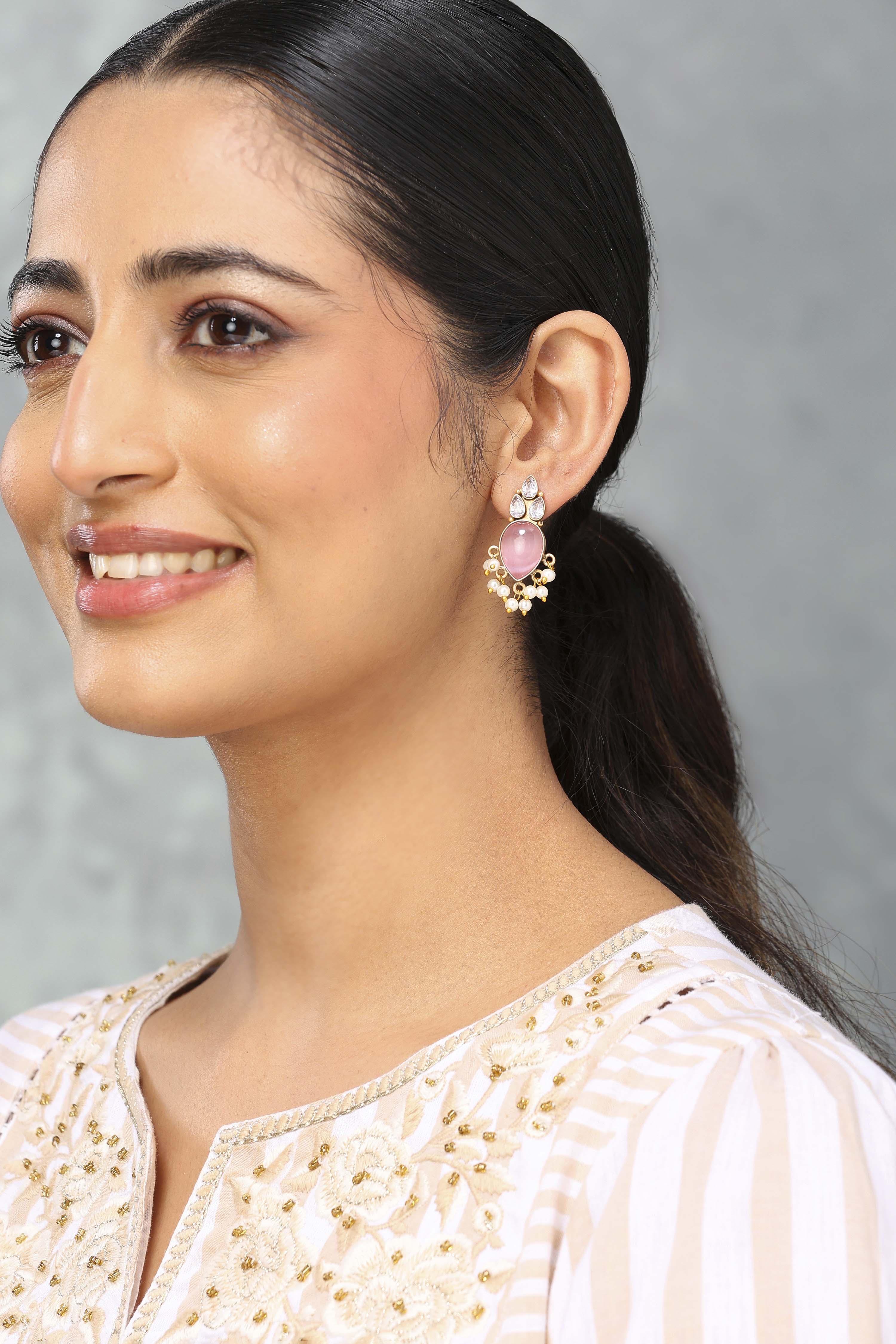 Light Pink Brass Drop & danglers image number 3