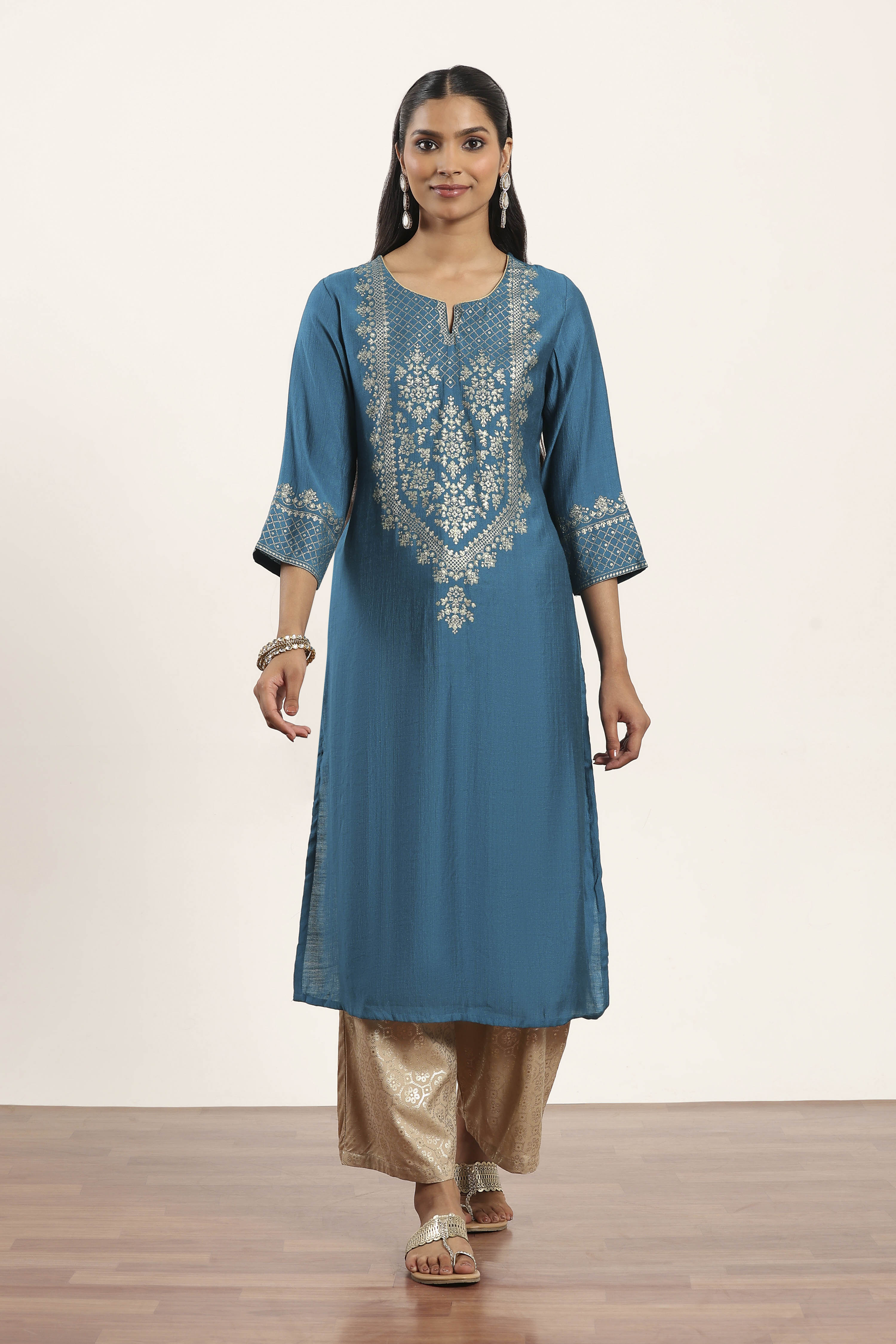 Aqua Viscose Rayon Straight Kurta Pants Set image number 6