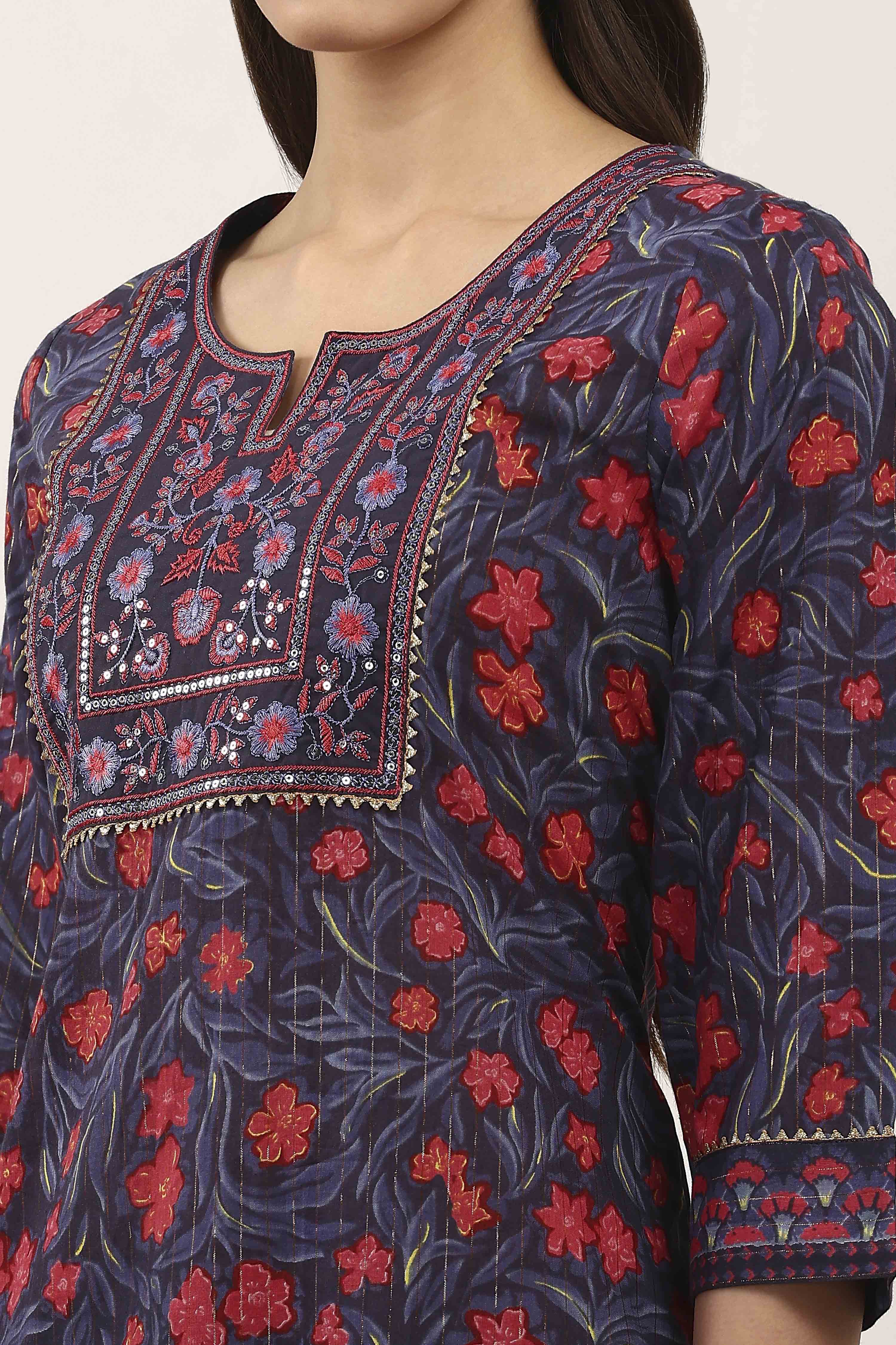 Blue Cotton Straight Suit Sets image number 1