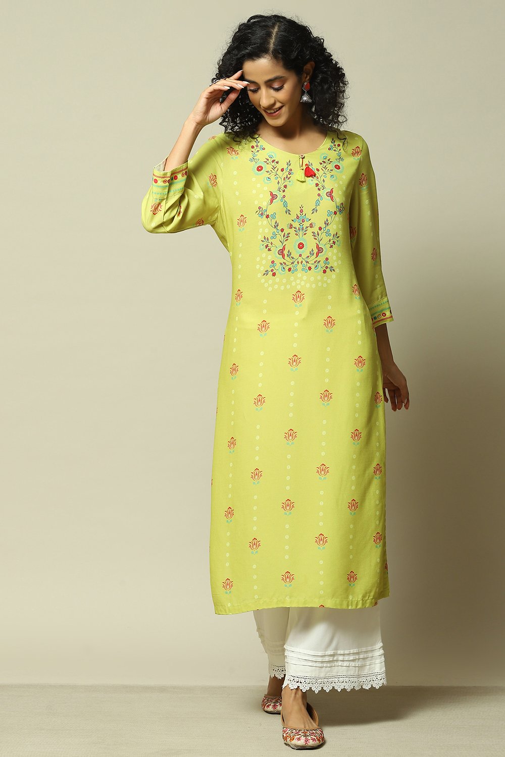 Teal Blue LIVA Straight Printed Kurta image number 5