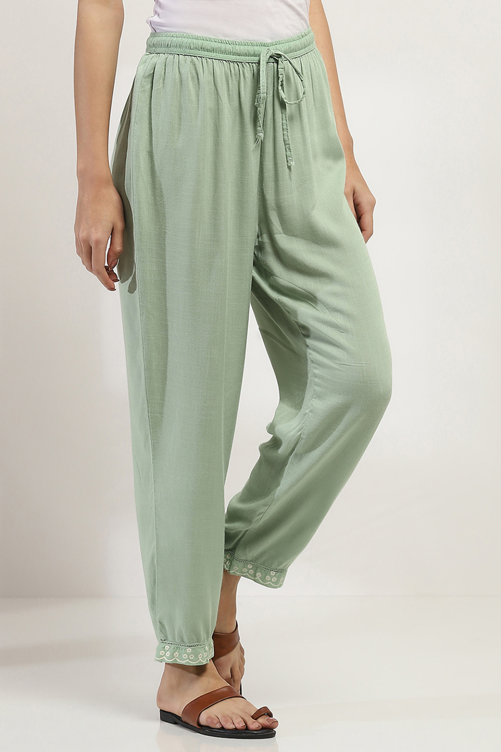 Sage Green Viscose Rayon Pants image number 3