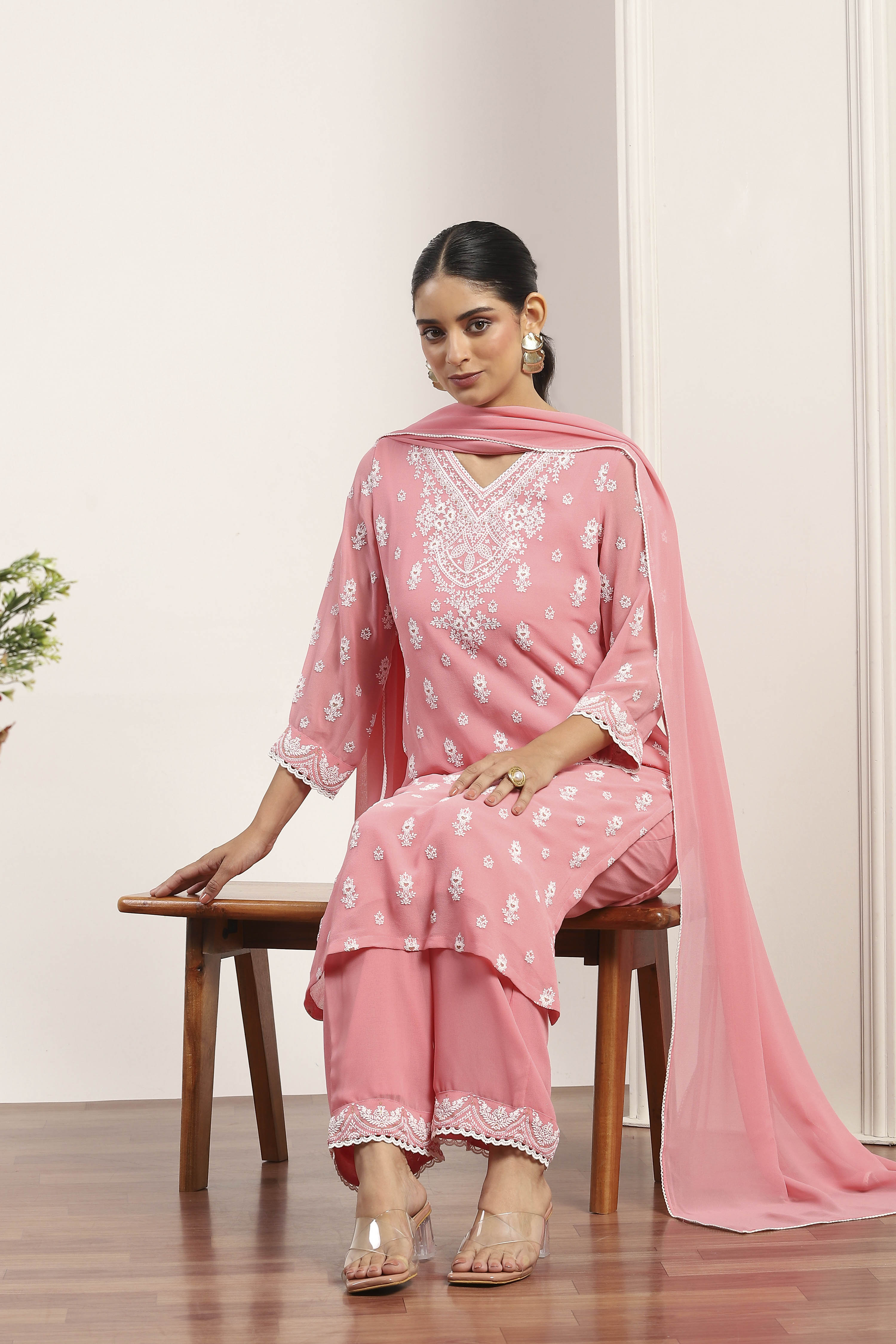 Pink Polyester Straight Suit Sets image number 6