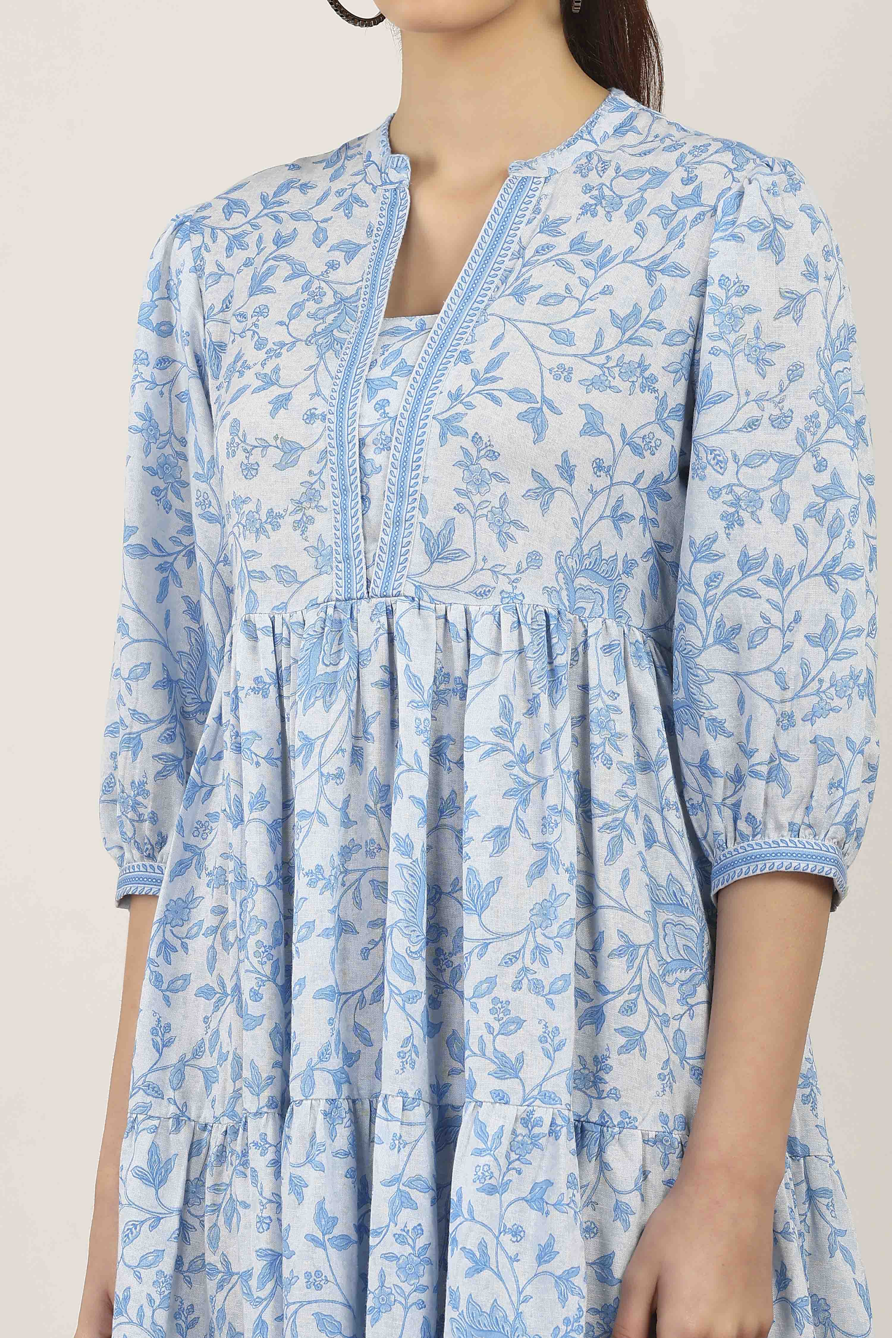 Blue Rayon Flex Tiered Dresses image number 1