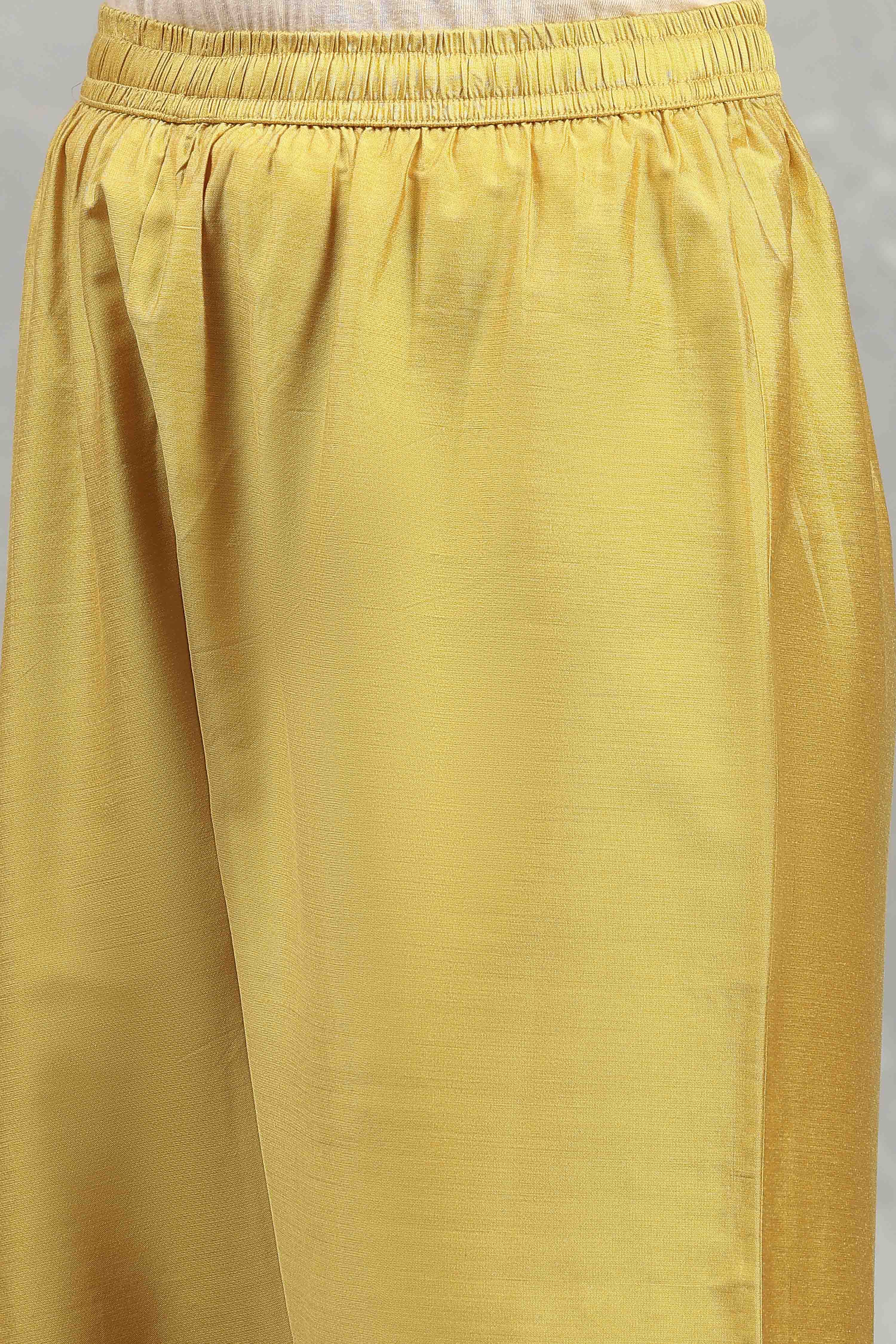 Yellow Viscose Blend Embroidered Straight Suit Set image number 2