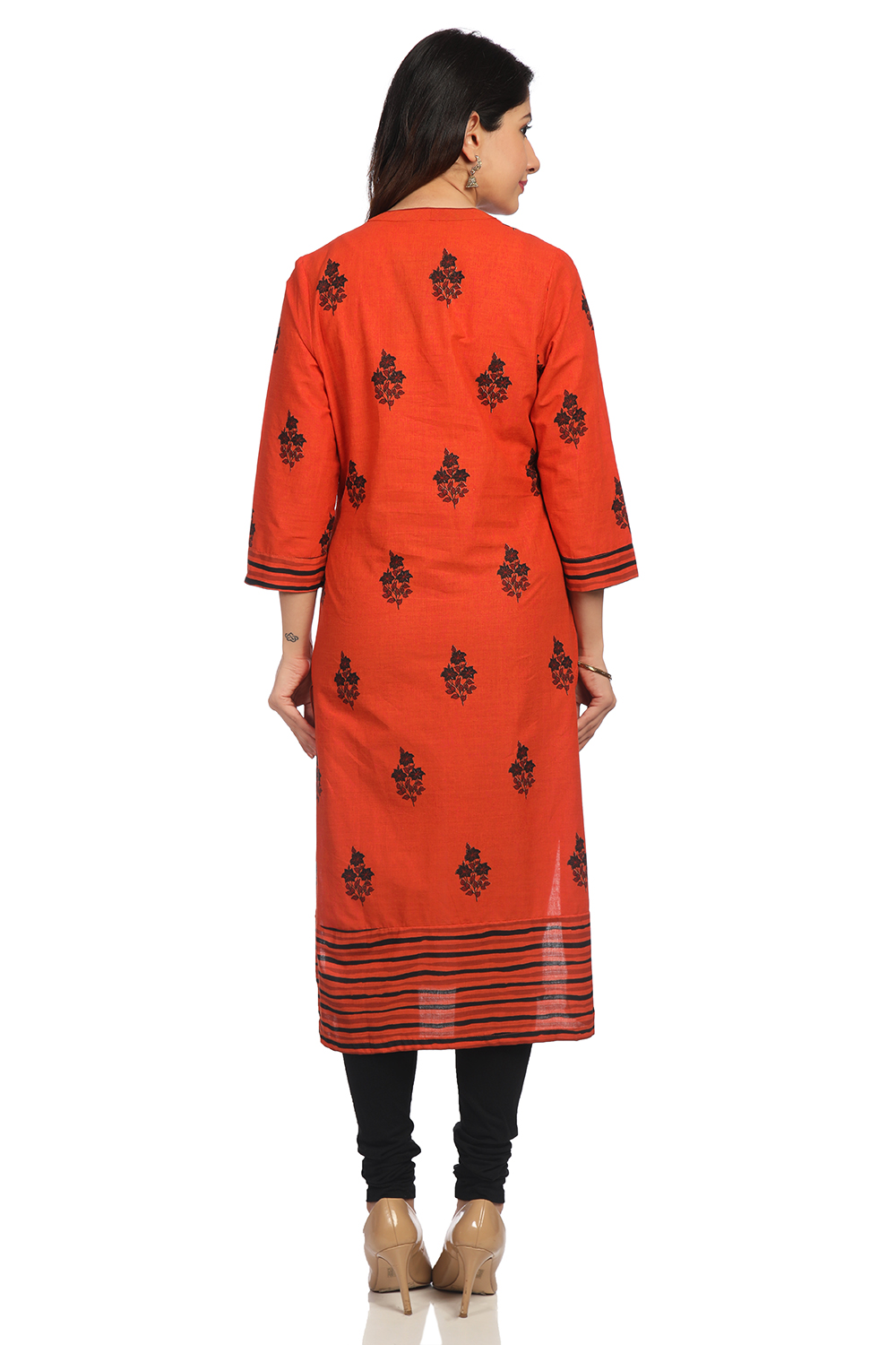 Rust Straight Cambric Cotton Kurta image number 4