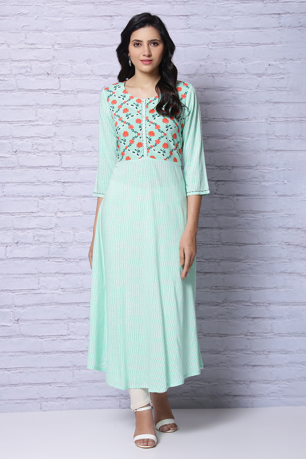 Mint Green Viscose Rayon A Line Kurta image number 1