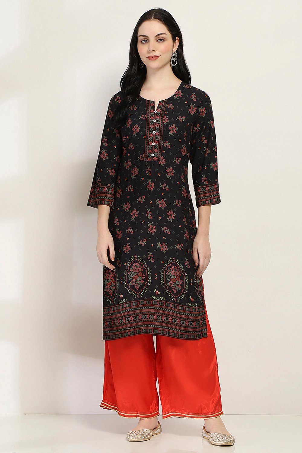 Black Viscose Rayon Straight Kurta image number 0