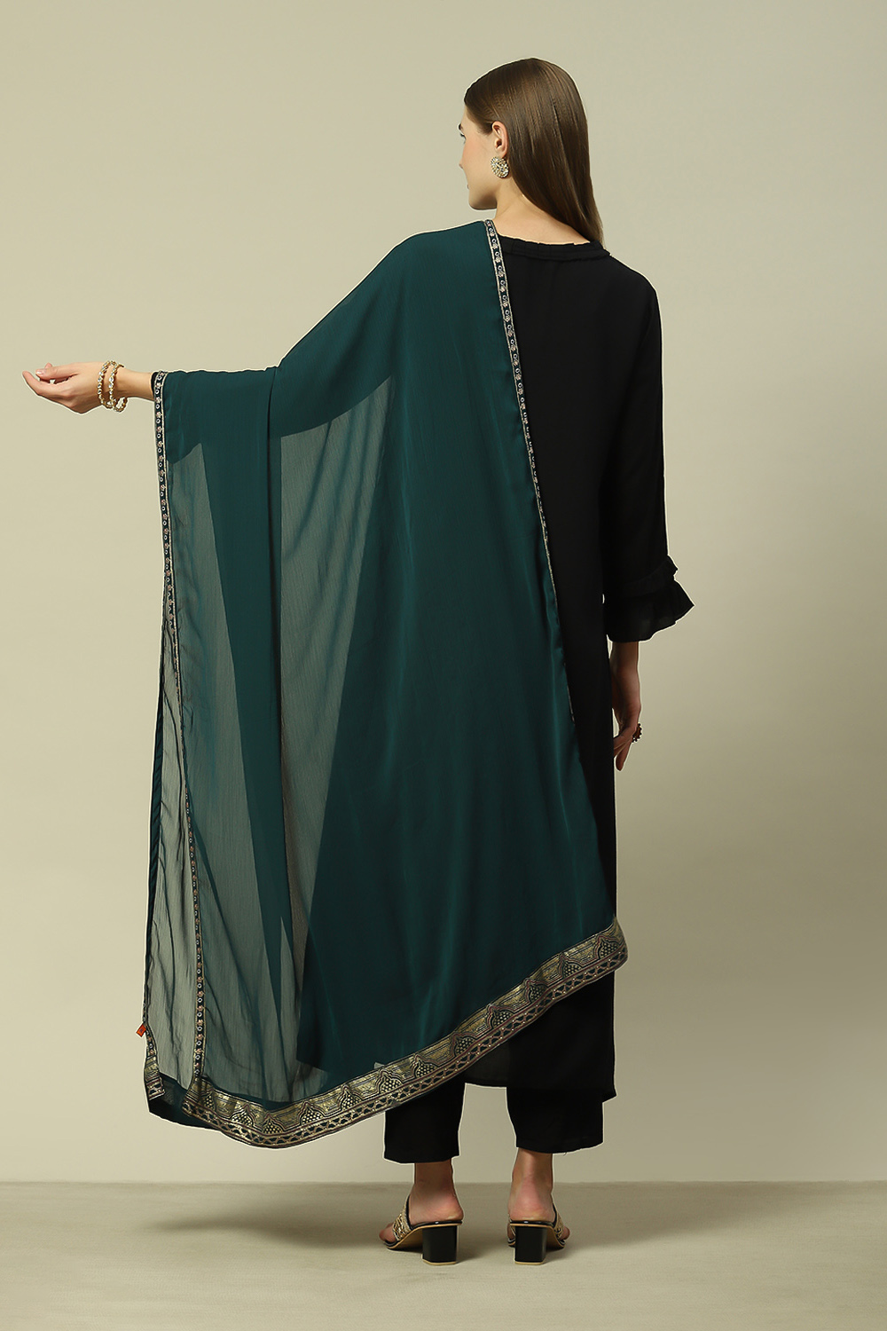 Green Polyester Printed Dupatta image number 2