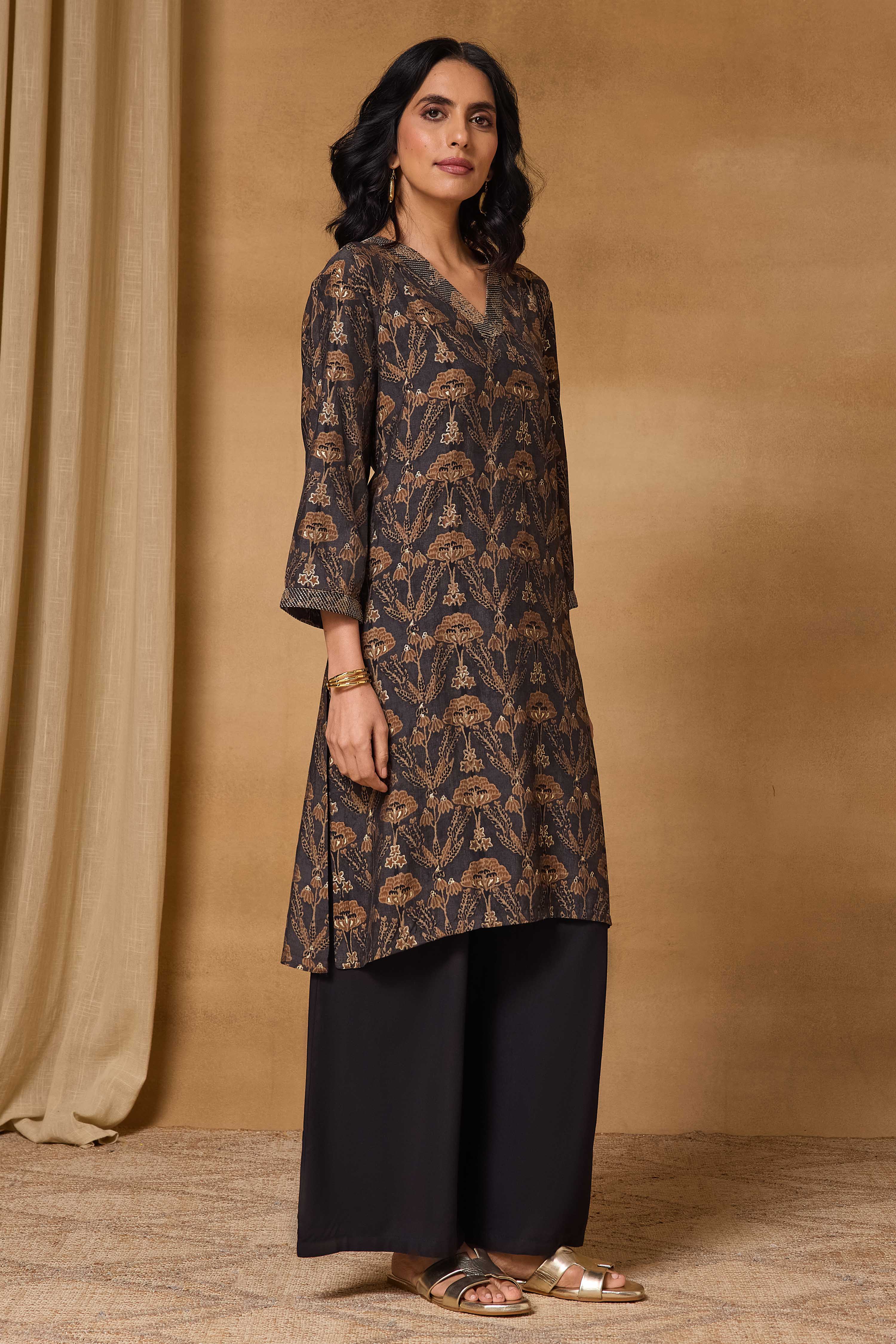Grey Viscose Blend Straight Printed Kurta image number 5