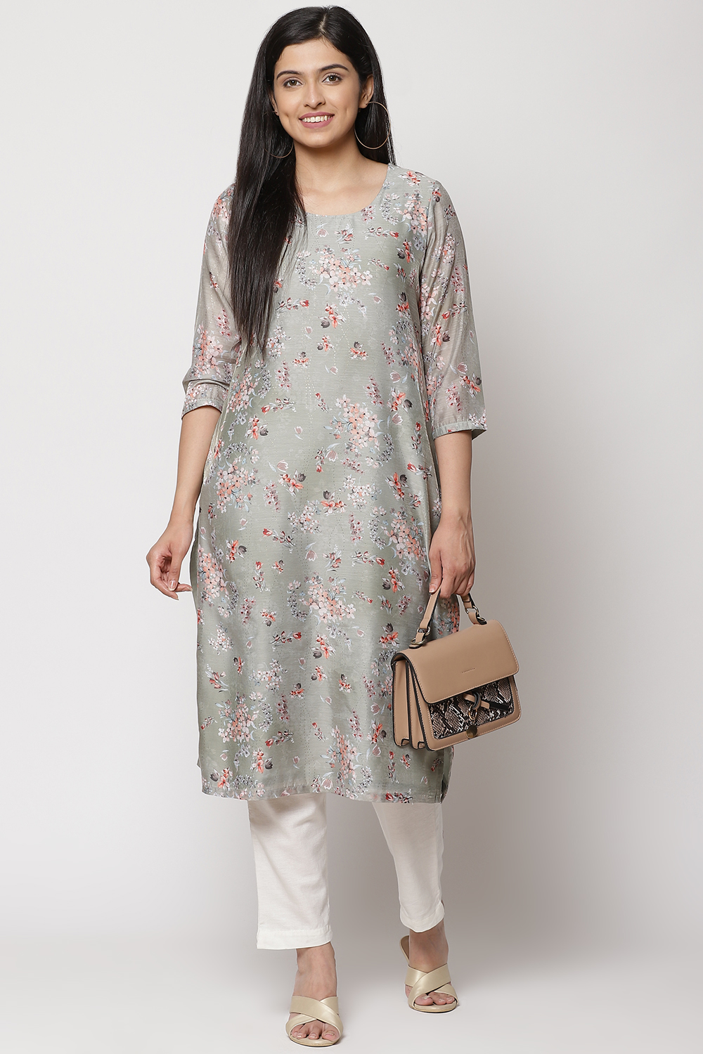 Olive Green Art Silk Straight Kurta image number 0