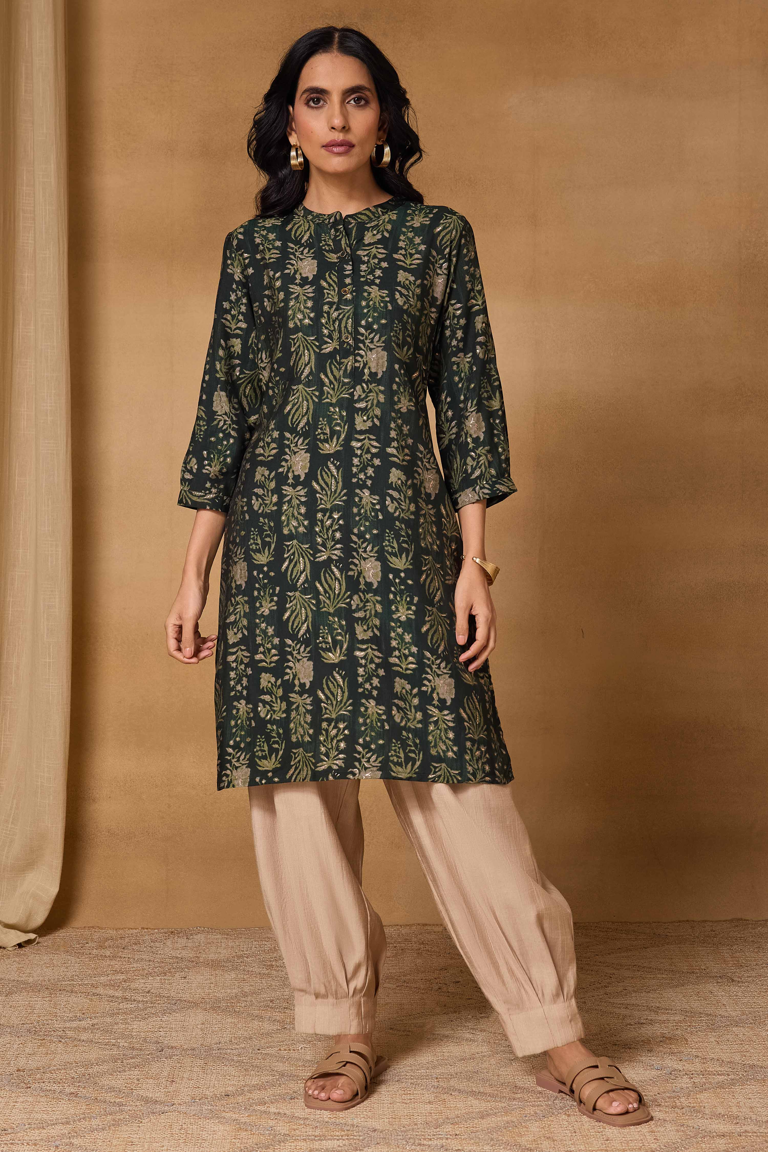 Green Viscose Blend Straight Printed Kurta image number 6