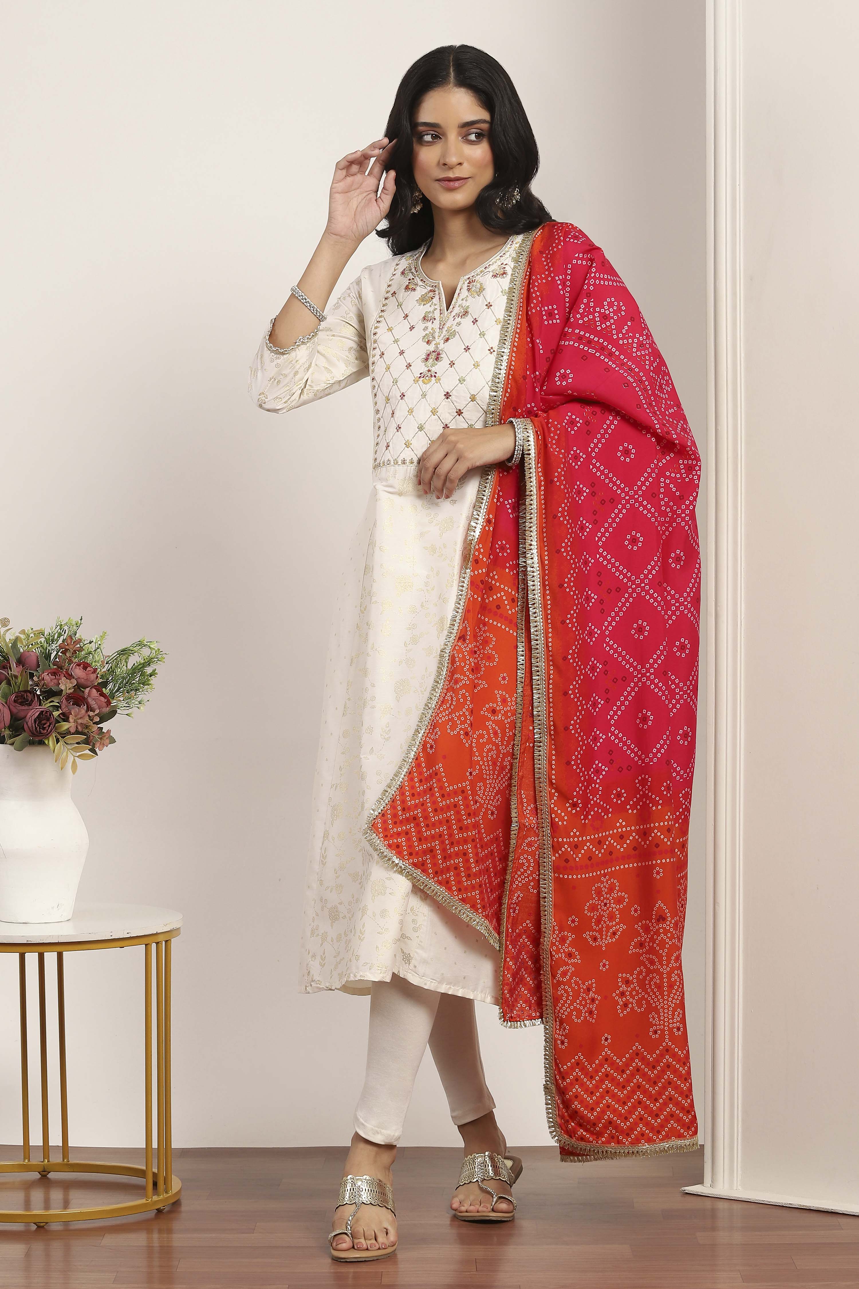 White Viscose Polyester Cotton Lehenga Sets image number 0
