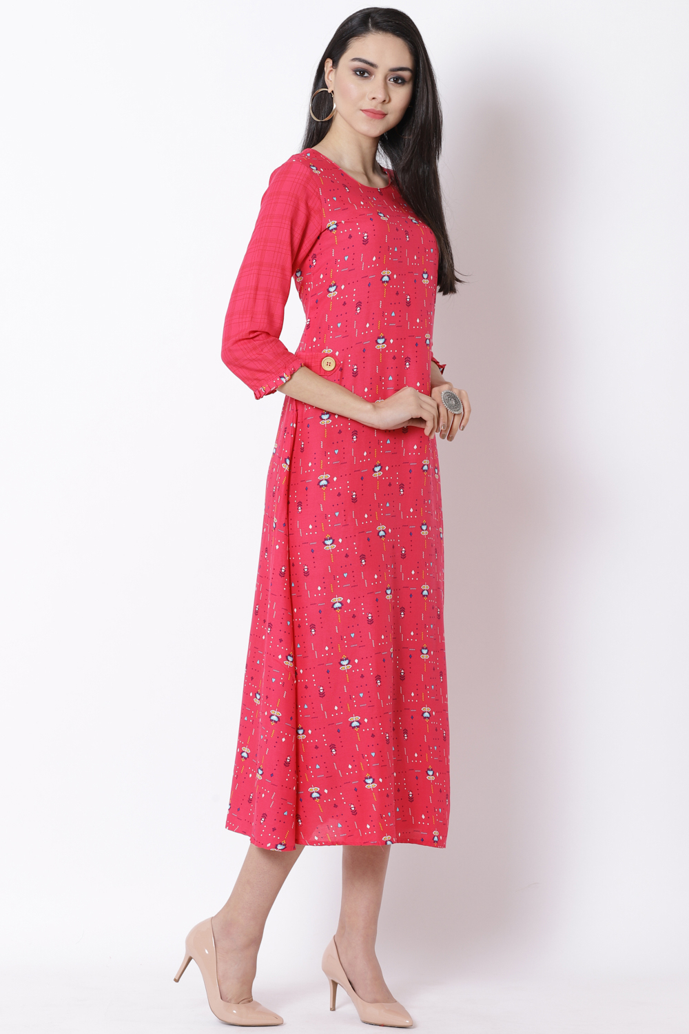 Pink Viscose A-Line Dress image number 2