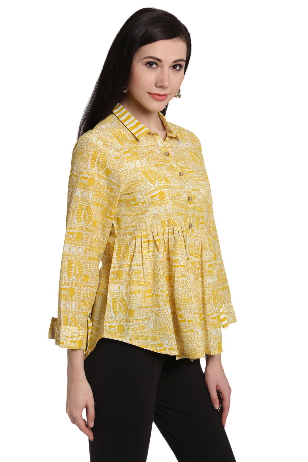 Beige Cotton Straight Indie Top image number 3