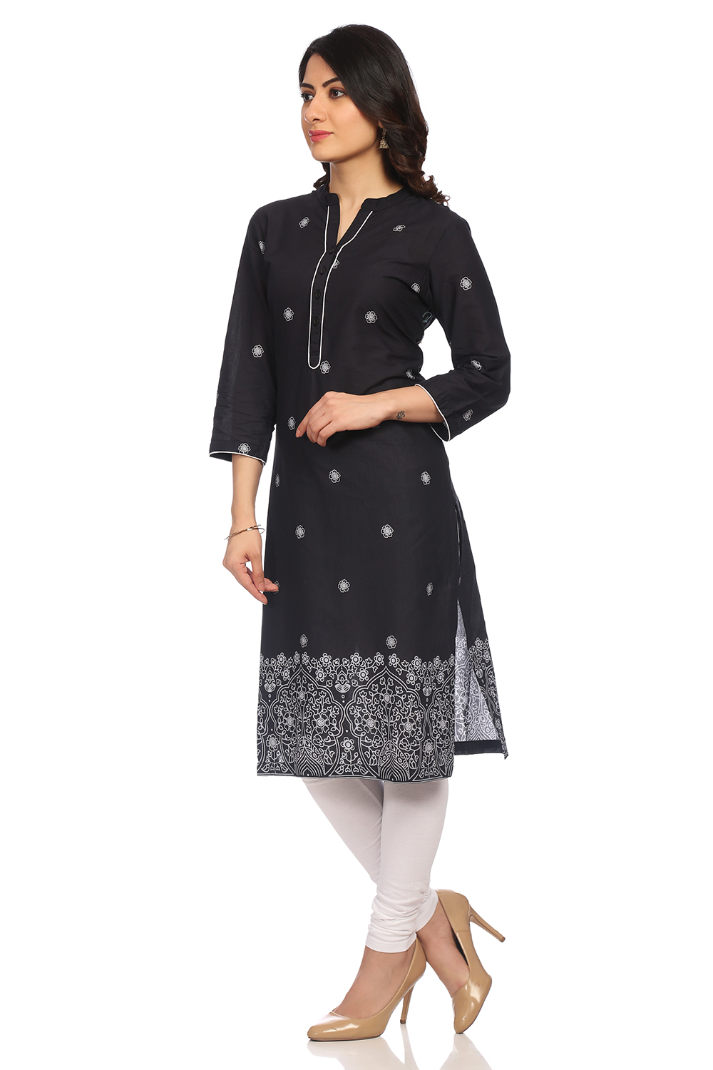 Black Straight Cambric Cotton Kurta image number 2
