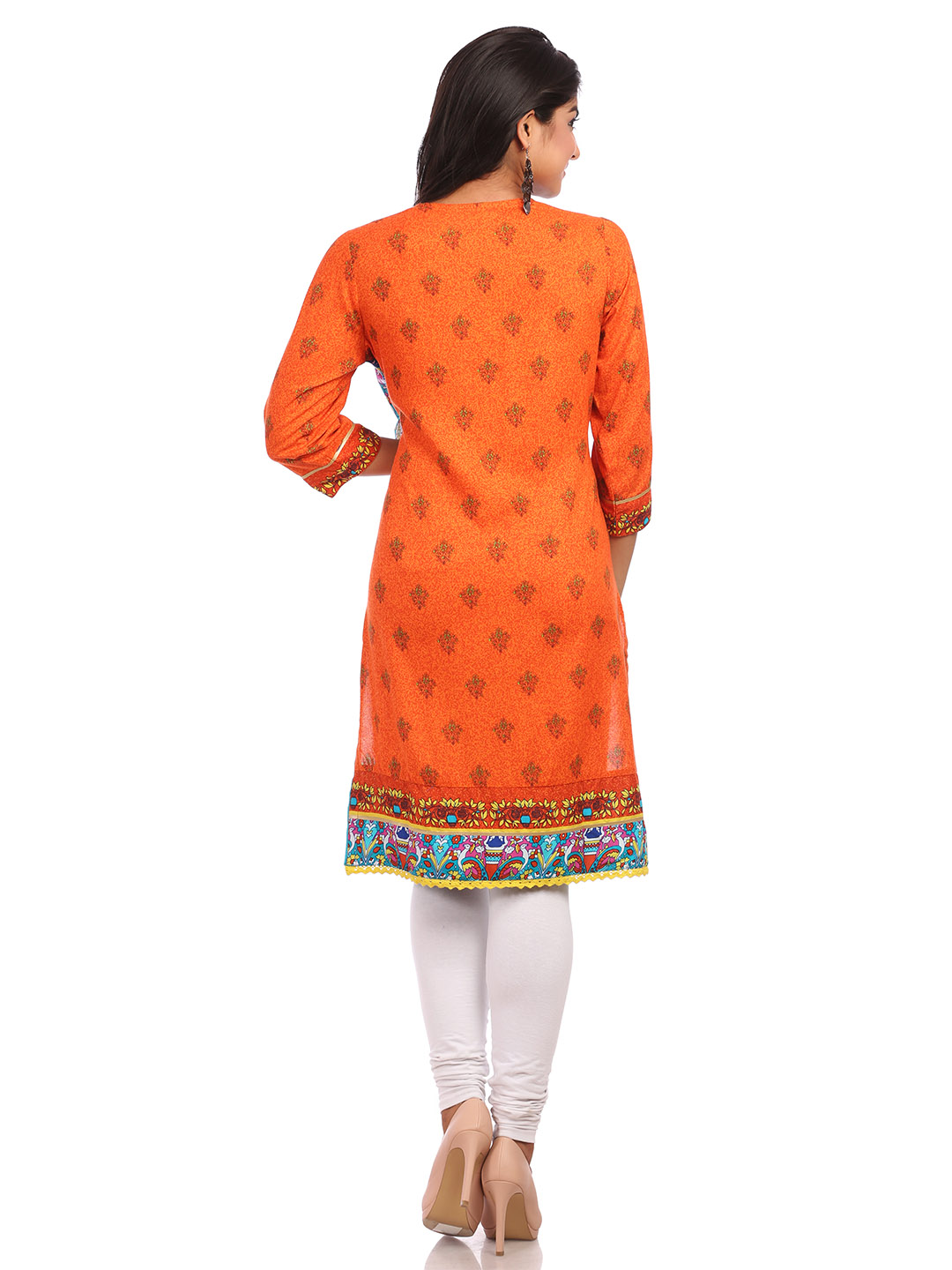 Blue & Orange Straight Cotton Kurta image number 1