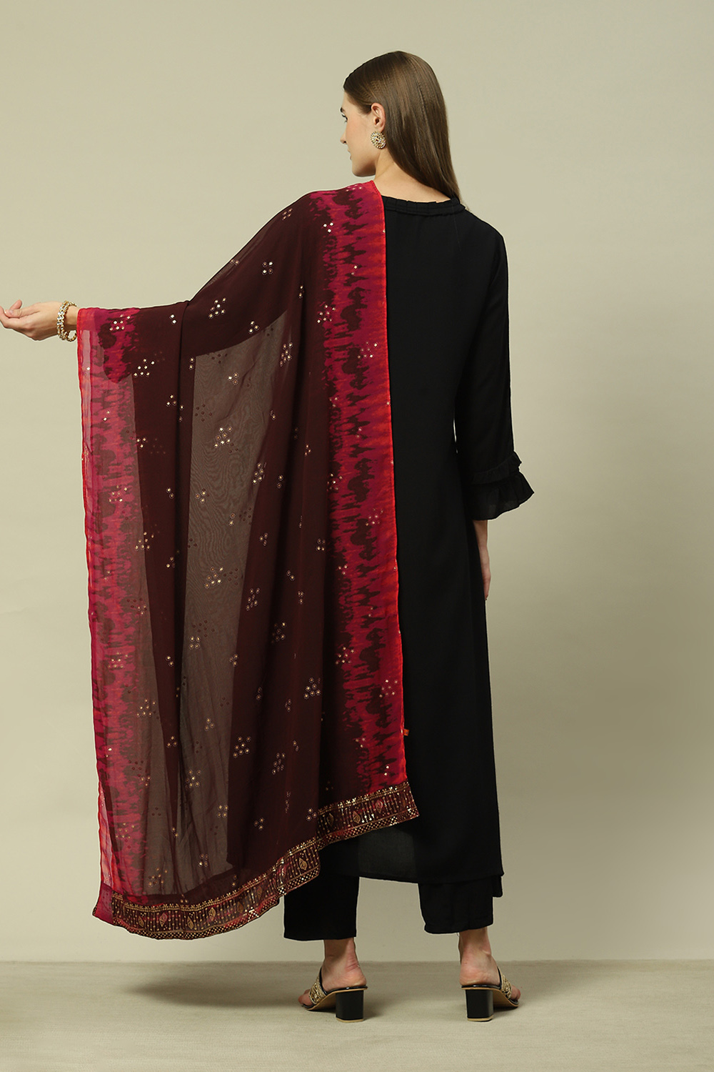 Wine Polyester Printed Dupatta image number 2