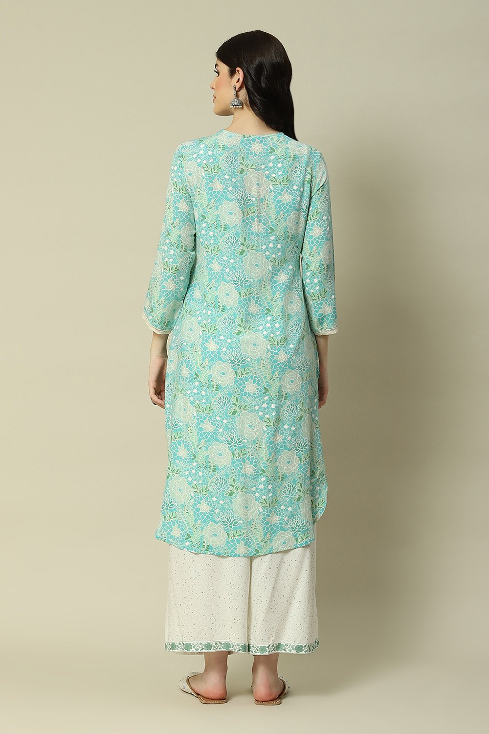 Mint Green Viscose Straight Printed Kurta image number 4