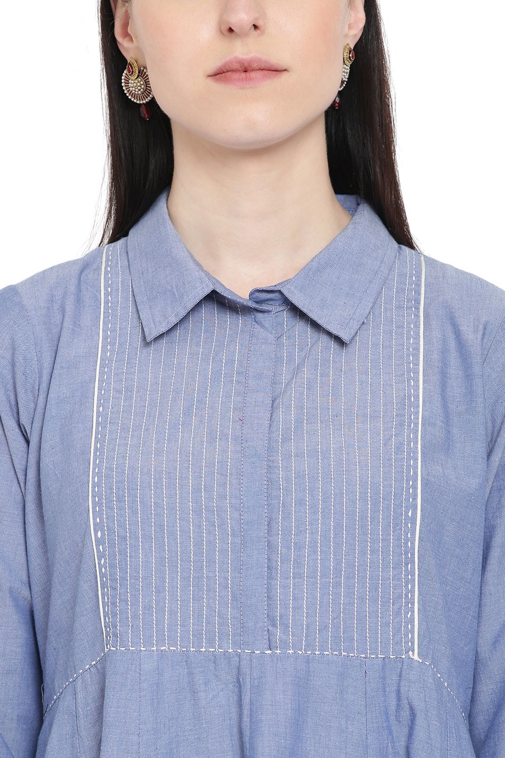 Light-Blue Chambray Kalidar Kurta image number 1