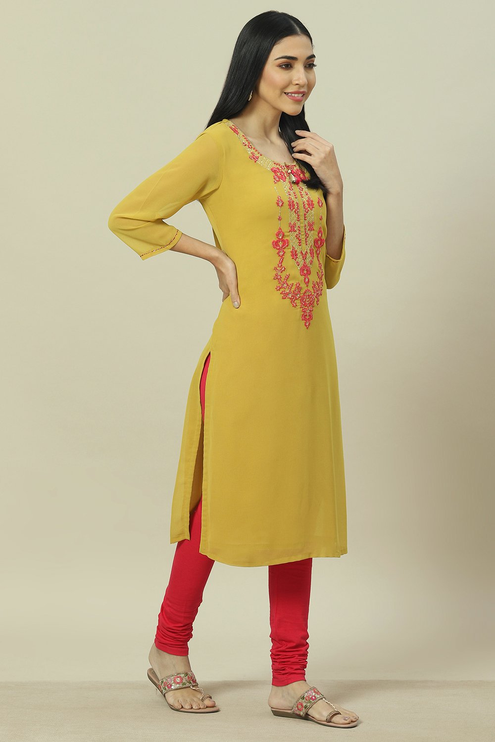 Pink Cotton Blend Straight Kurta image number 5