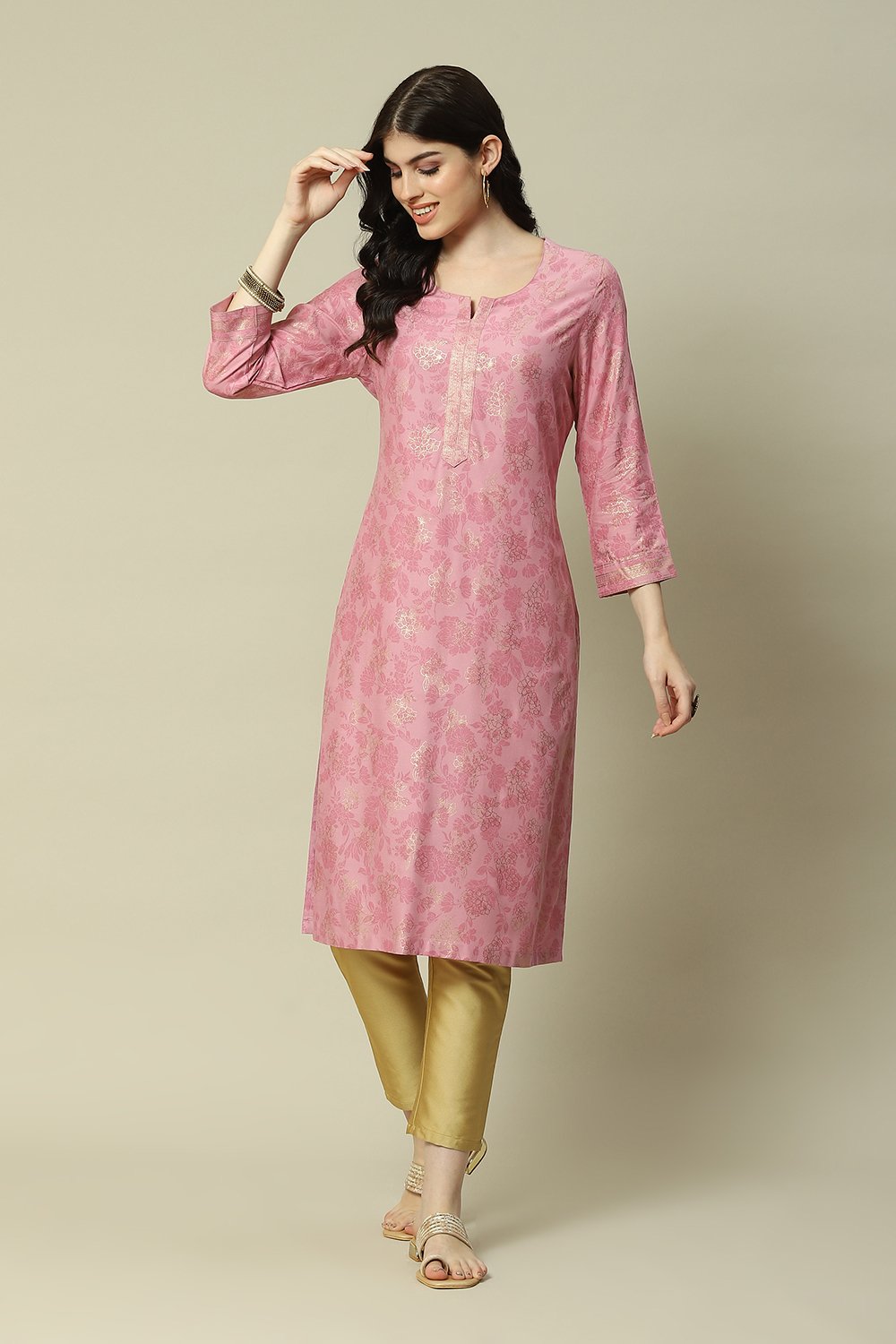 Blue LIVA Straight Printed Kurta image number 0